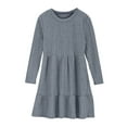 thumbnail image 5 of BiZtdJrK Girls Cute Tiered Ribbed Dress with Pockets Loose Crewneck Casual Solid A Line Midi Dresses Fall Winter Long Sleeve Shirt Dress, Light Blue, 11 Years, 5 of 10