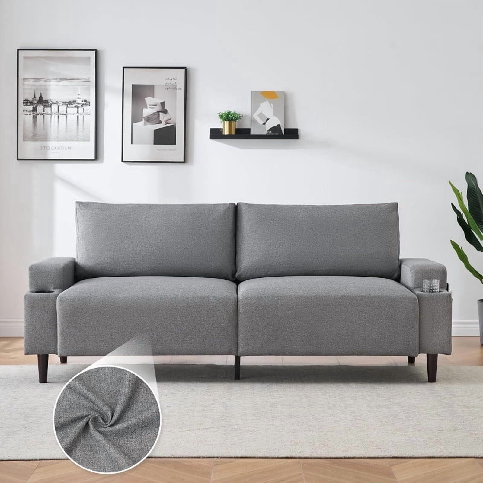 80 Inch Grey Modern Loveseat Sofa with Cup Holder, Deep Seat Sofa - Comfortable Sofa for Living Room