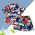 thumbnail image 3 of Odeerbi 1-8 Years Kids Boys Summer Hawaiian Outfits Cotton Beach Tropical Print Short Sleeve Shirt Shorts Set Graphic Casual Two-piece Set Kids Boys Clothes, 3 of 3
