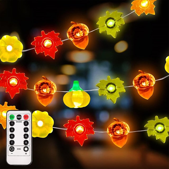 Cadena de luces decorativas de otoño: luces de calabaza, arces y bellotas de 3 m y 30 led en 3D para Acción de Gracias, Halloween, Navidad, cumpleaños y decoración del hogar