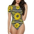 thumbnail image 2 of Picia Sunflowers On Black And White Stripes Womens One Piece Swimsuits Modest Tummy Control Bathing Suits Lace Up Slimming Swim Suit-X-Large, 2 of 9