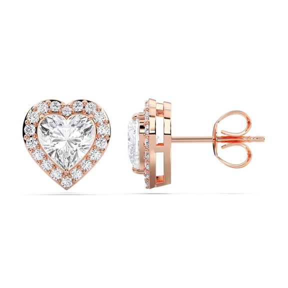 KEEVA JEWELS 2.52 Carat E-F/VVS-VS High Quality Heart Shape Moissanite Halo Push Back Earring, Luxury for Valentine's Day Jewelry Gifts for Women Made in 925 Rose Gold Plated Silver
