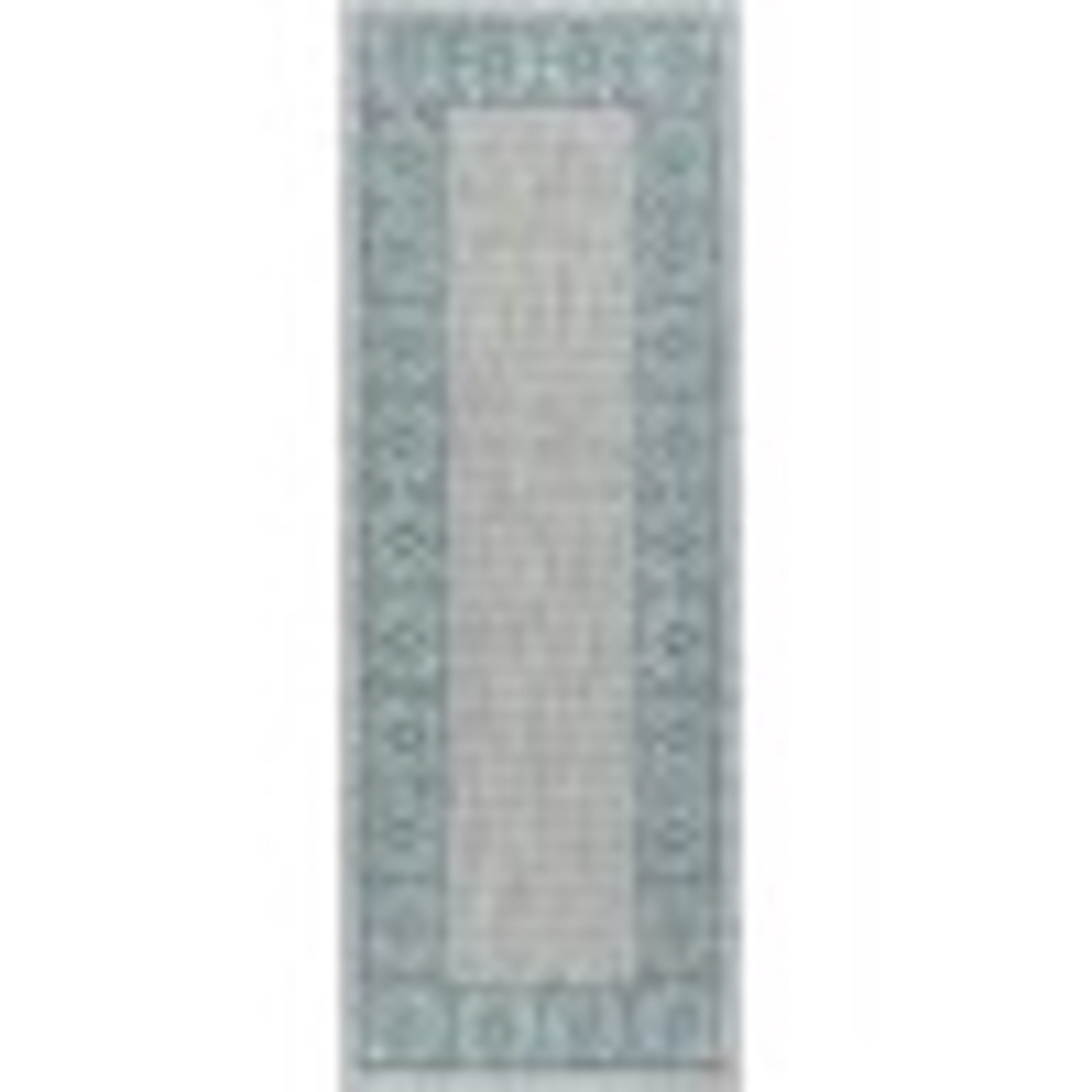 Veranda Traditional 2.7' x 7' Teal and Light Gray Polypropylene Outdoor Area Rug