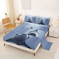 thumbnail image 2 of Castle Fairy Muted Tone Underwater Shark Art Bed Sheets 4-Piece,Small Yacht Calm Deep Sea Landscape Full Size Sheets,Slate Blue,1 Fitted Sheet,1 Flat Sheet and 2 Pillowcases, 2 of 6
