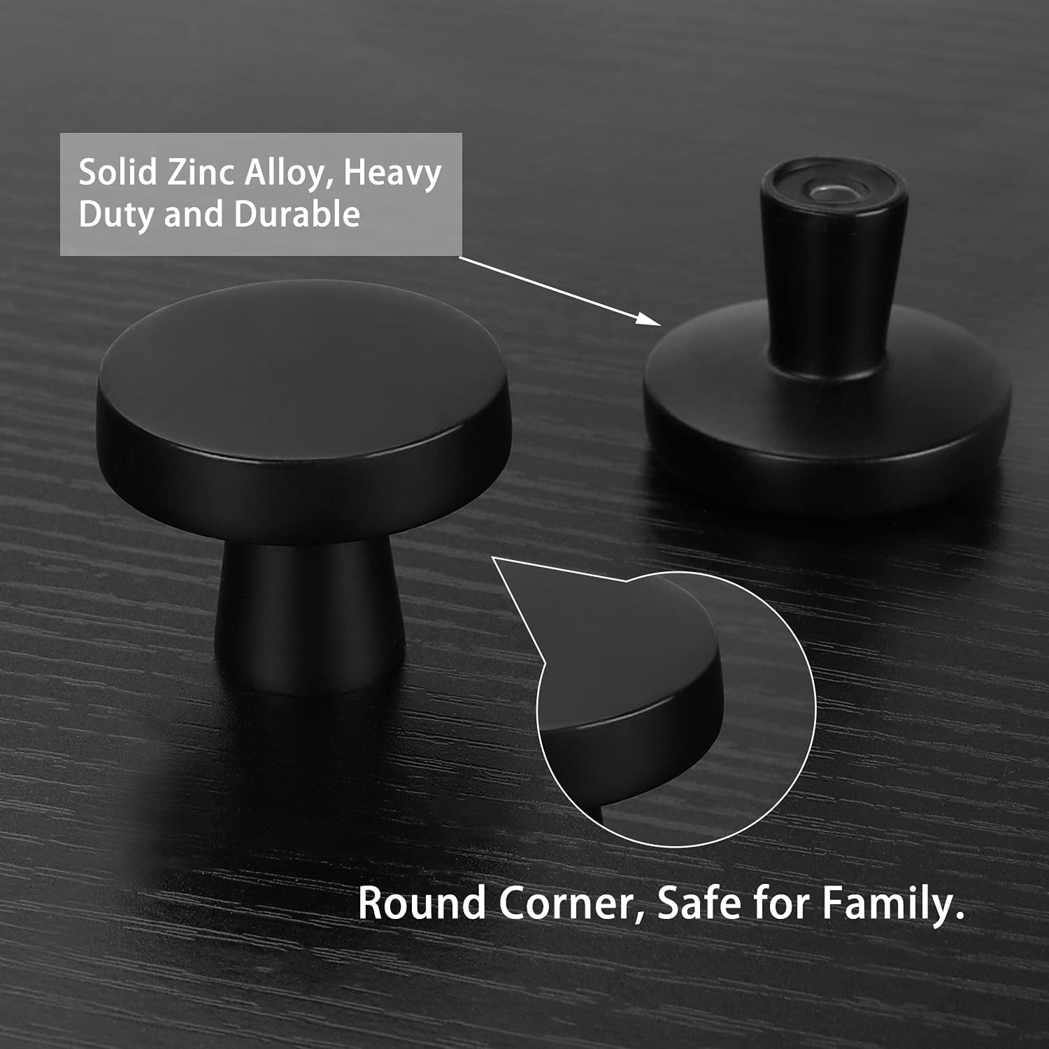Homdiy 25 Pack Black Cabinet Knobs Kitchen Drawer Knobs Round Solid Cabinet Hardware Knob