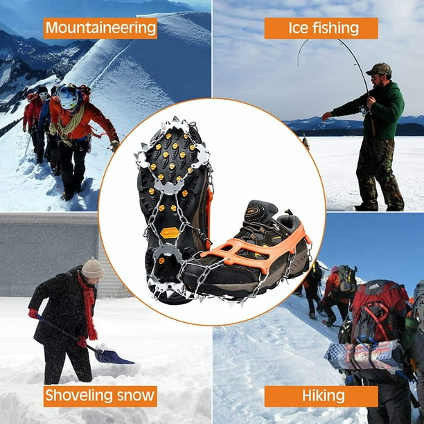 Crampons Ice Cleats for Hiking Boots Women & Snow Shoes Mens,with 28  Stainless Steel Microspikes and Velcro Strap for Great Traction, Safe  Hiking Fishing Walking Climbing (Orange, M) 
