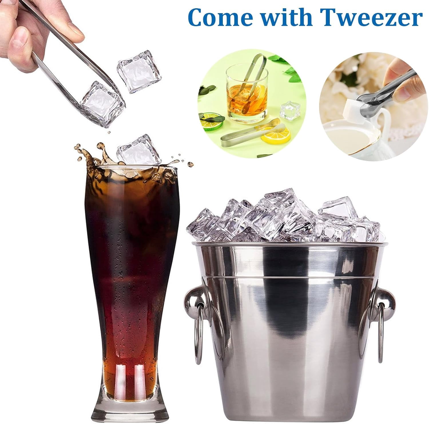 Stainless Steel Ice Cube Tray, Metal Icecube Tray with Lever and Tweezer for Freezer, Ice Making Tray with Removable Divided Trays, Retro Metalice Handle Made Icecubetray for Kitchen