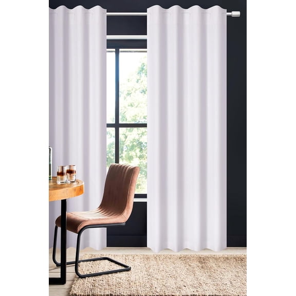 Bedding Craft Modern White Solid Print Farmhouse Tab Top Light Filtering Curtains, 50" x 63", 2 Panels