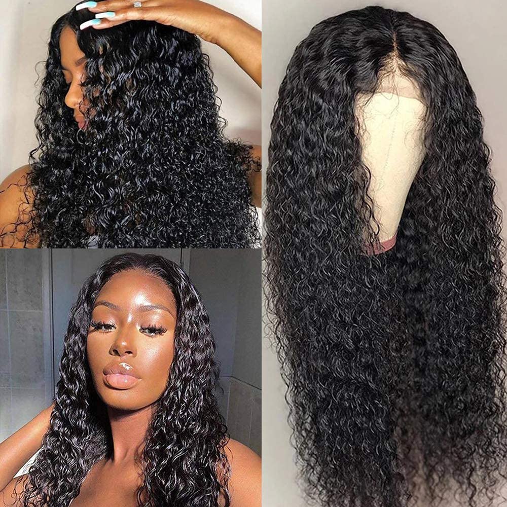 Deep Wave Human Hair Wig 4x4 Closure Glueless Wigs Human Hair Pre Plucked Pre Cut Lace Closure Glueless Wigs Elastic Band 200% Density Natural Color