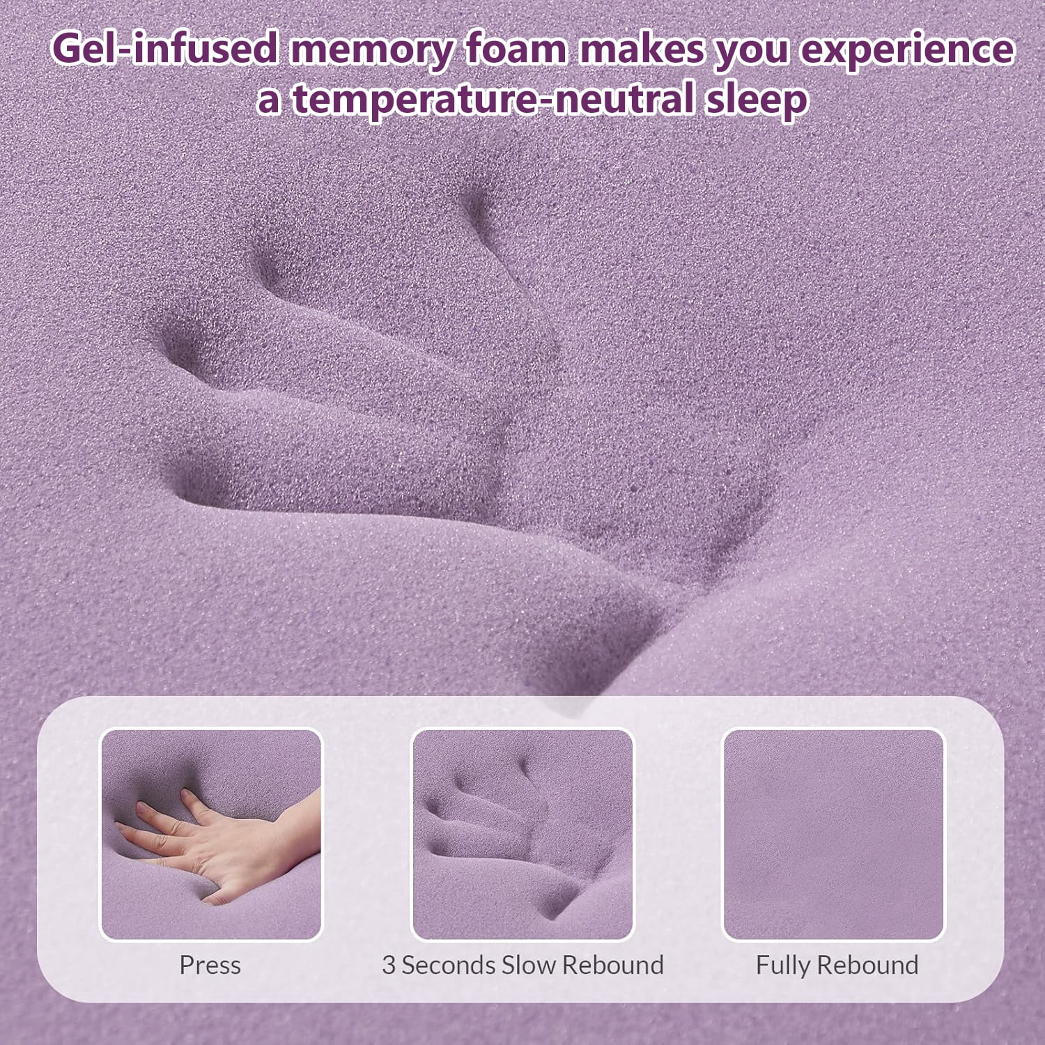 2 Inch Twin Size Mattress Topper, Gel Memory Foam Egg Crate Bed Topper, CertiPUR-US Certified, Lavender