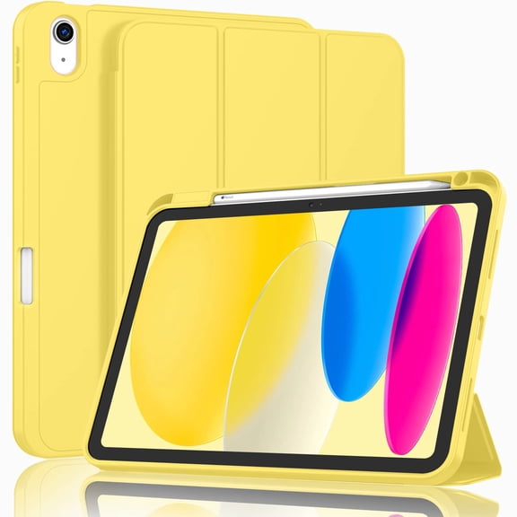 iPad A16 11th Gen 2025 & iPad 10th Gen 2022 Case 11/10.9 Inch, Smart Cover with Pencil Holder, Soft TPU Back, Auto Wake/Sleep, Yellow