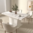 thumbnail image 2 of Extendable Dining Room Table for 6-10 Modern White Faux Marble Wooden Expandable Kitchen Table w/Dual Column Pedestal Base, Large Rectangle Dining Table, 2 of 9