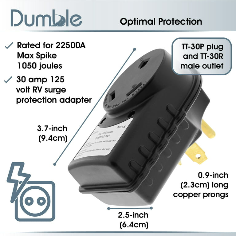Dumble 30 AMP RV Surge Protector Plug - TT-30 Power Extension Cord