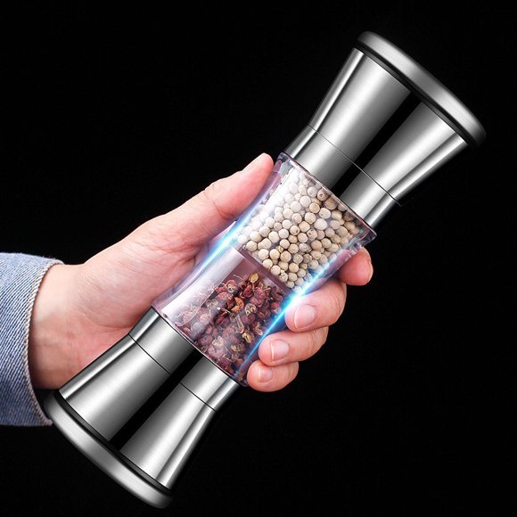 TIMIFIS Seasoning Boxes Double-Headed Pepper Grinder, Kitchen Household 304 Stainless Steel Manual Sea Sodium Chloride Grinder Bottle, Outdoor Barbecue, Kitchen Cooking, Party Dining Kitchen Gadgets