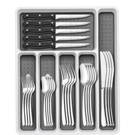 

49-Piece Silverware Set with Organizer Heavy Duty Stainless Steel Flatware for8