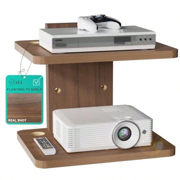 Floating TV Shelf 2 Tier Projector Shelf for DVD Players Routers Game Consoles Cable Boxes Living Room Decor Accories Wall Mount Shees Holds Up to 22lbs CS202N 2-Shelf Walnut Brown