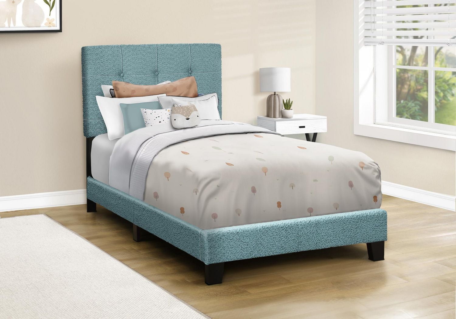 Monarch Specialties Bed, Twin Size, Upholstered, Bedroom, Frame Only, Youth, Teen, Juvenile, Dark Grey Boucle