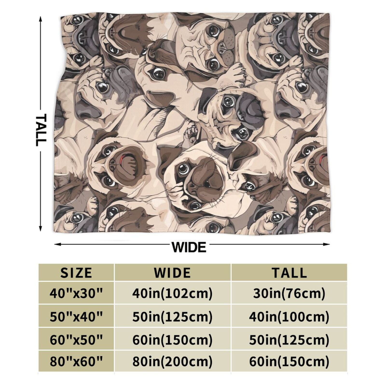 Wijzvio Pug Dog Throw Blanket Soft Fuzzy Fleece Blanket For Couch Bed Living Room Decoration 50"X40"