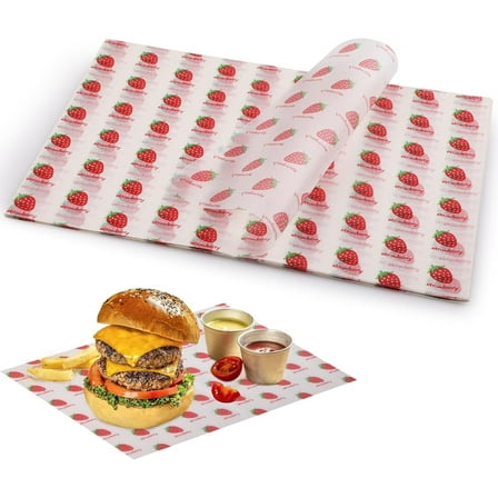 QZLGJL Waxed Deli Paper Sheets 10 * 14 Inch, 100 Pcs Food Basket Liners for French Fries, Burgers, Dry Sandwich Wrap Paper Sheets Berry
