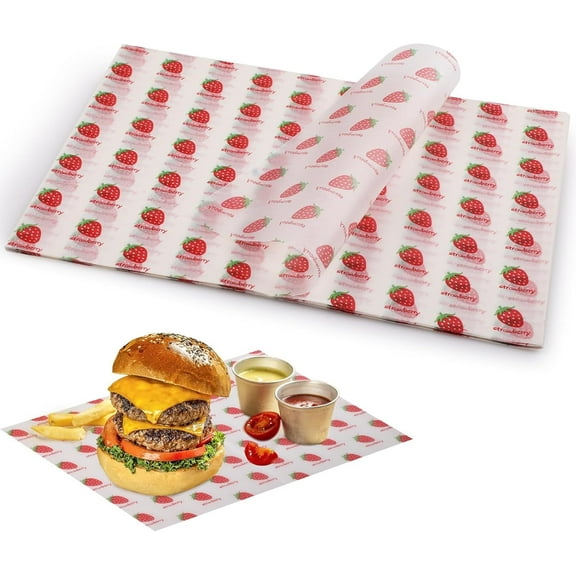 QZLGJL Waxed Deli Paper Sheets 10 * 14 Inch, 100 Pcs Food Basket Liners for French Fries, Burgers, Dry Sandwich Wrap Paper Sheets Berry