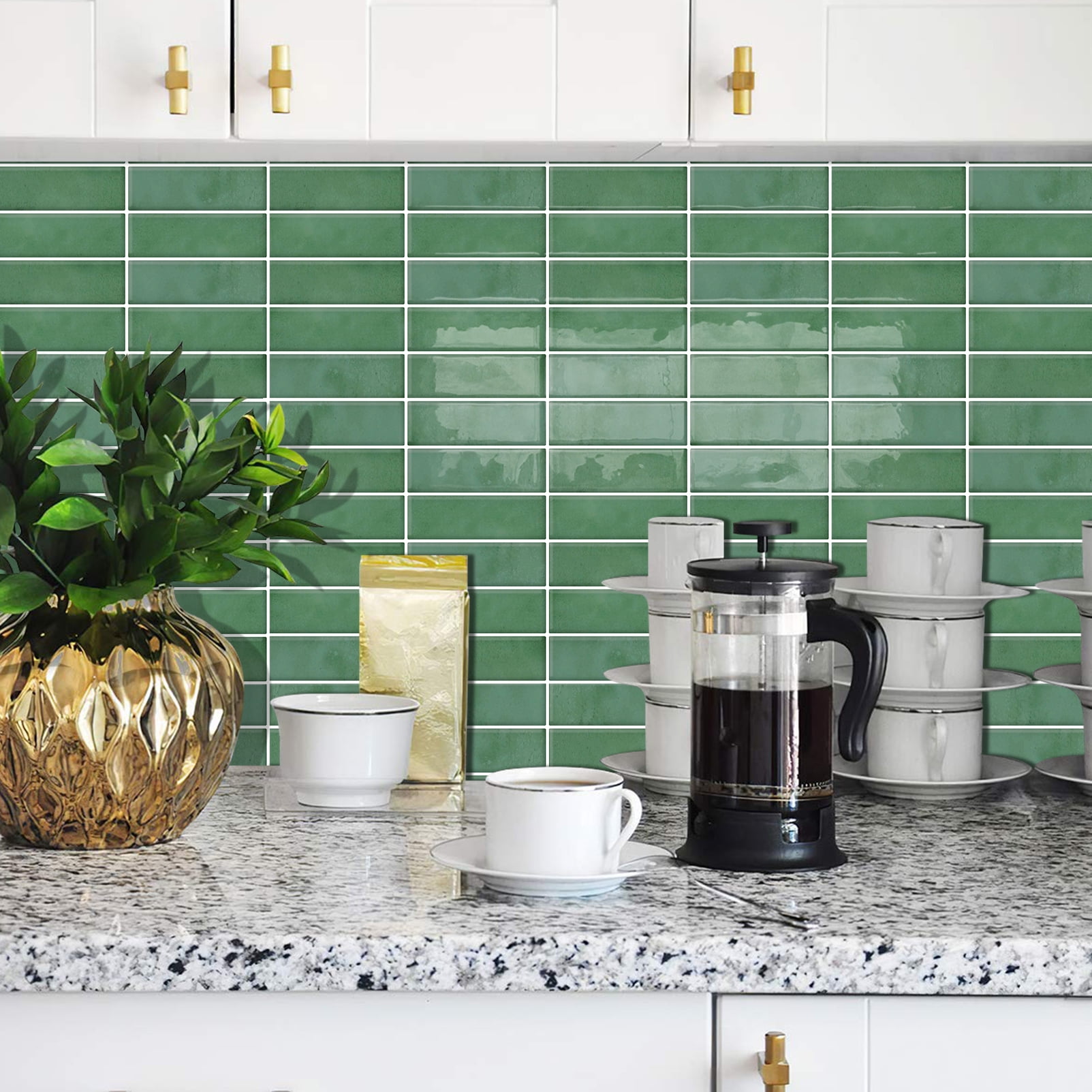 DEWOO Peel and Stick Backsplash - 10 Sheets of 12"×12" - 3D Adhesive Peel and Stick Tile Backsplash for Kitchen, Bathroom, Wall Tile, Light Green