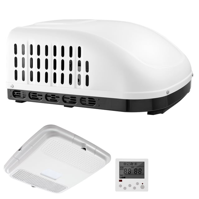 KFFKFF RV Air Conditioner, 15000 BTU RV AC Unit, 120V Non-Ducted Rooftop Air Conditioner with Cooling and Heating, Four-Way Airflow, PTC Heating Module, White