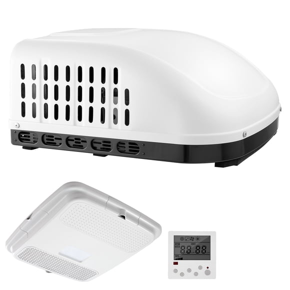 KFFKFF RV Air Conditioner, 15000 BTU RV AC Unit, 120V Non-Ducted Rooftop Air Conditioner with Cooling and Heating, Four-Way Airflow, PTC Heating Module, White