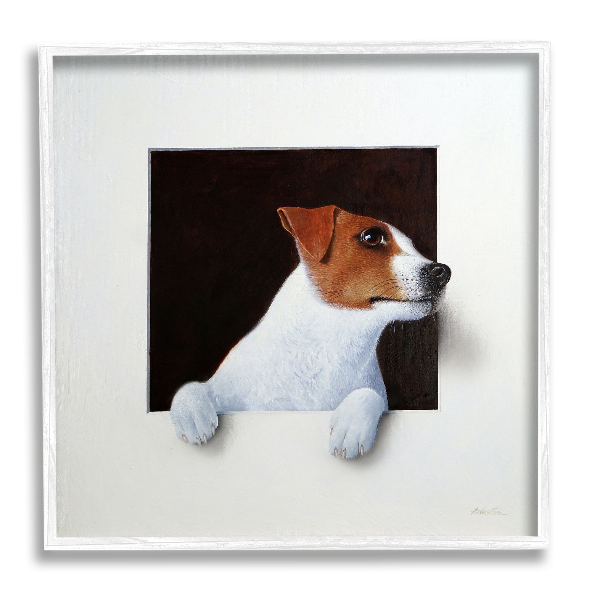 Stupell Industries Jack Terrier Dog Peering Dreamlike Illusion Space Painting White Framed Art Print Wall Art, Design by Alan Weston
