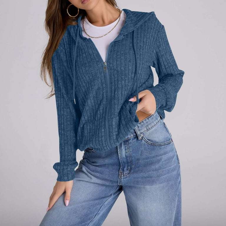 WMTBSRSW Women's Fall Zip Jackets Casual Ribbed Knit Long Sleeve