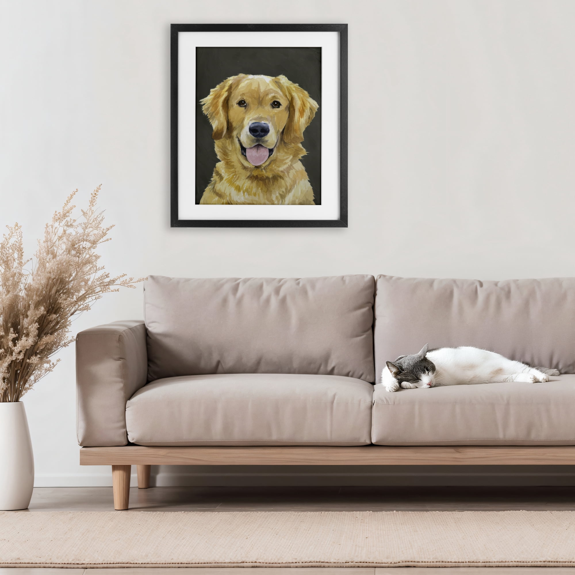 Stupell Industries Joyful Golden Retriever Portrait Black Framed Print Under Glass, design by Lil' Rue
