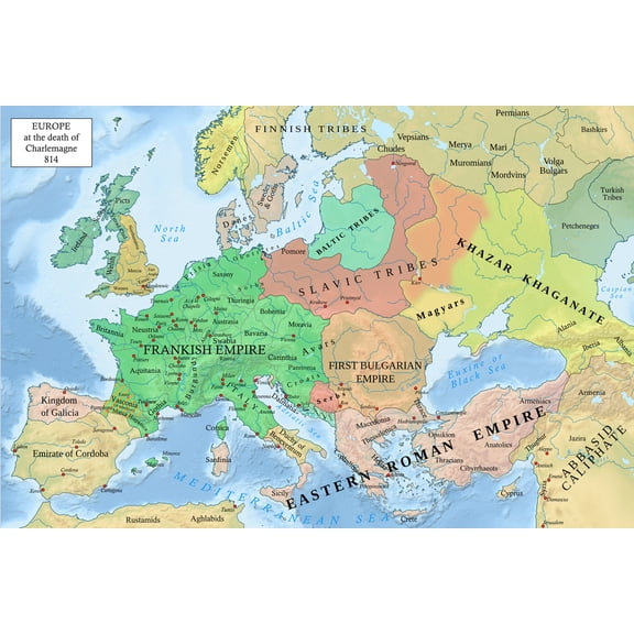 24x36 gallery poster, Map of Europe at the death of Charlemagne, 814