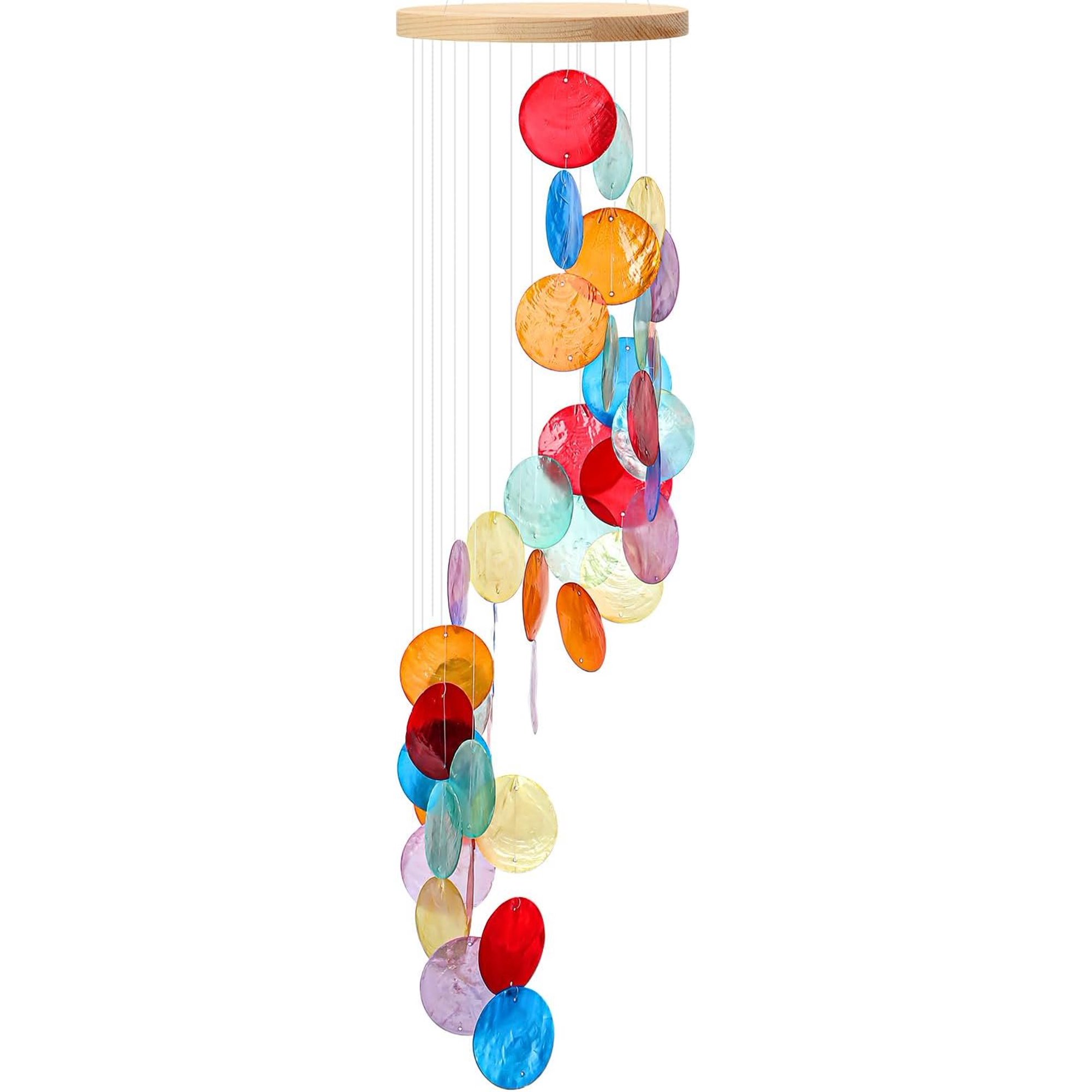 Sea Glass Shell Wind Chimes for Outside Seaglass Capiz Windchime Spiral Wind Chimes for Women Beach Holiday Summer Indoor Outdoor Housewarming Garden Decor(Colorful)