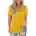 thumbnail image 2 of GingDin Women's Plus Size Casual Top Short Sleeve Crew Neck Lace Pleated Blouses m-4xl, 2 of 8