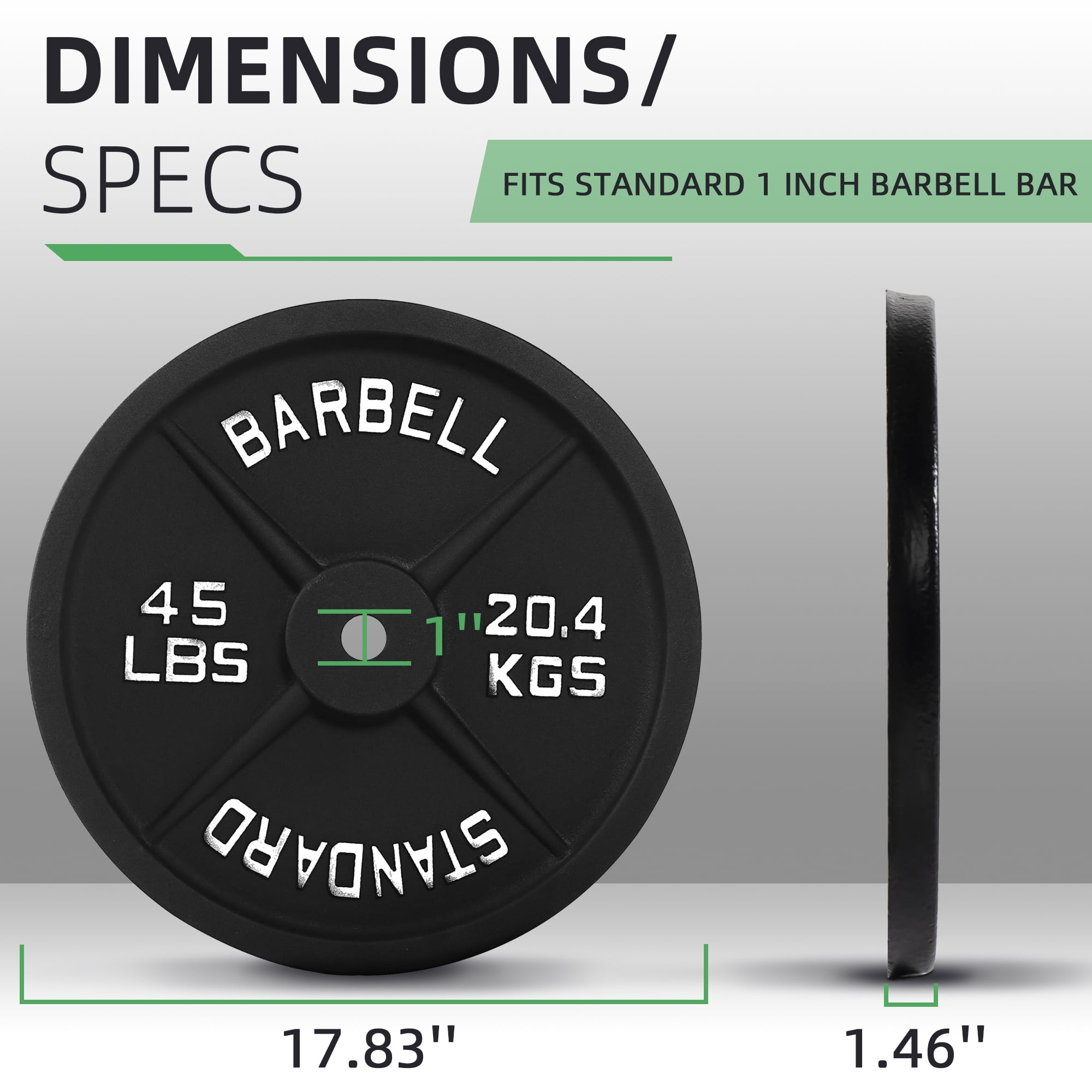 BalanceFrom Classic Cast Iron Weight Plates for Strength Training, 1-Inch, 45-Pound, Single