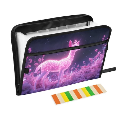 DIXRUYEE Organ Folders Expanding Folder with Color Label 13 Pocket Glowing Deer in Pink Forest Printed