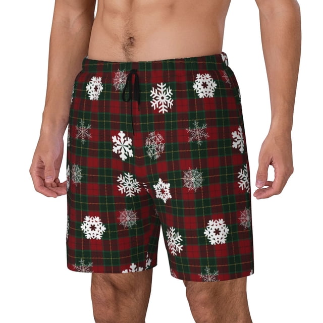 Balery Plaid Snowflakes Festive Bañador para hombre, shorts de playa de secado rápido con entrepierna y forro de compresión-XX-Large