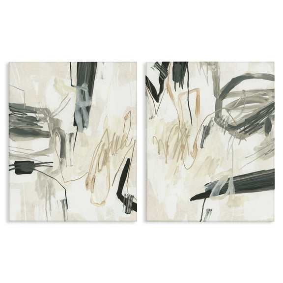 Stupell Industries Abstract Squiggly Beige Lines Abstract Painting Wrapped Canvas Art Print Wall Art, 16 x 20, Set of 2