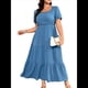thumbnail image 3 of Vestido Holgado con Cuello Cuadrado y Volantes para Mujer, Informal, con Espalda Fruncida, Sin Mangas, para Playa y Sol. Azul Mar L, 3 of 9