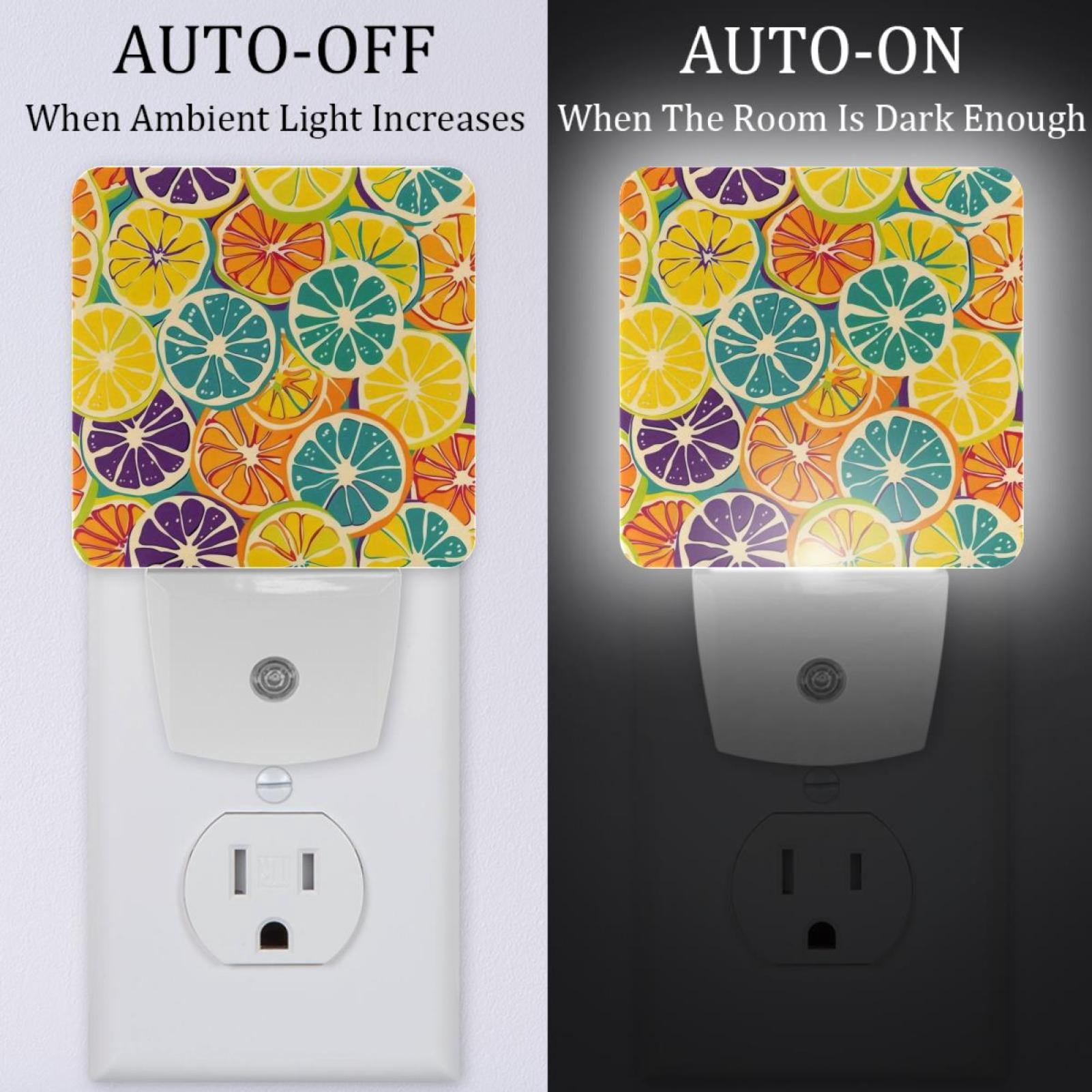 PhooArto Colored Cute Lemon Pattern Plug in LED Night Light Auto Sensor Dusk to Dawn Decorative Night for Bedroom, Bathroom, Kitchen, Hallway, Stairs, Baby's Room, Energy Saving