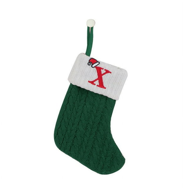Last Chance Knitted Hosiery Wool Hosiery Embroidered Alphabet Children's Candy Gift Bag Green Christmas Stocking Gift Bag