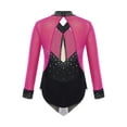 thumbnail image 4 of Haitryli Kids Girls Rhinestone Color Block Gymnastic Leotard Long Sleeve Ballet Dance Skating Unitard Bodysuit Dancewear Hot Pink 6, 4 of 5