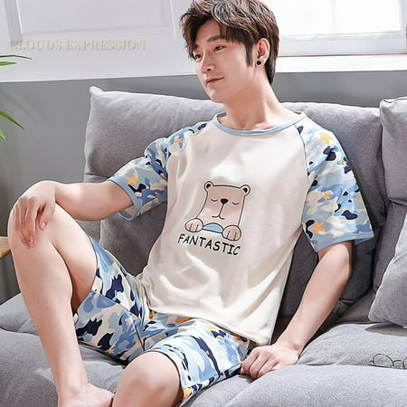 

QWZNDZGR Summer 100% Cotton Cartoon Men Pyjamas Short Pajamas Set Casual Sleepwear Pyjamas Night Suits Pijamas Plus Size XXXXL Homewear