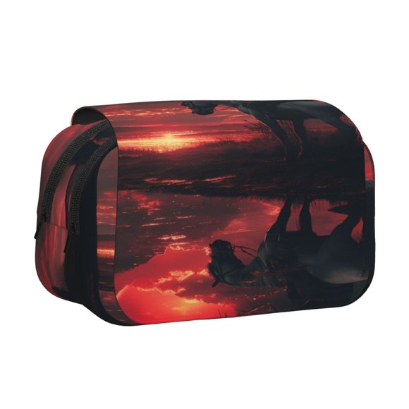 Vsdgher Lone Rider Under Red Sky Pattern Pencil Case,Large Capacity Pencil Bag Pouch Box Organizer Portable Stationery for Men Women Girl Boy