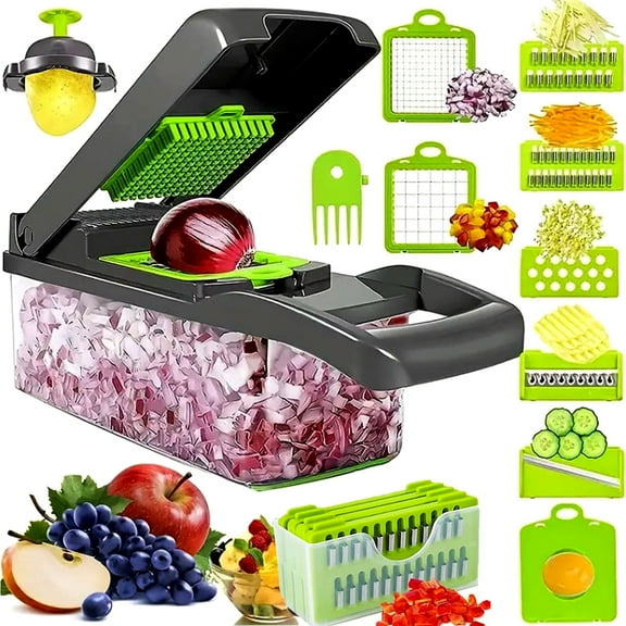 16-in-1 Pro Vegetable Chopper & Spiralizer – Multi-Blade Food Chopper with Container, Onion Mincer, Egg Slicer, French Fry Cutter, Home Essentials & Kitchen Gadgets