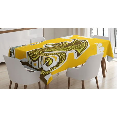 

Dragon Decor Tablecloth Brave Knight with Sword and Shield in Steel Armour Dragon with Wings Cartoon Art Rectangular Table Cover for Dining Room Kitchen 52 X 70 Inches Yellow by Ambesonne