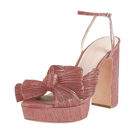 

TpowZoF Wide Sandals for Women SlippersWomen s Fashion Waterproof Sandals Thick Heel Bow Silk Sandals Retro Buckle Shoes