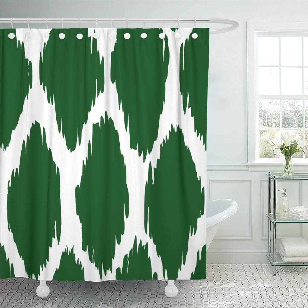 SUTTOM Ikat Emerald Green and White Ogee Modern Loft Pad Shower Curtain