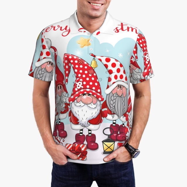Balery Christmas Camisa Polo de Hombre con Estampado, de Manga Corta y Tejido Medio, Camisa Tipo Golf Polo-Medium