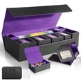 thumbnail image 1 of Jaffzora Card Deck Box for MTG Commander, Large 6 in 1 Card Storage Display Case with 5PCS TCG Deck Boxes & Dice Tray, Holds 2400+ Unsleeved Trading Cards (Black&Purp, 1 of 8