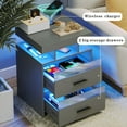 thumbnail image 4 of Modern RGB Smart Nightstand with Wireless Charging Station, USB Port - LED Nightstand Table for Bedroom Furniture - 2 Drawers & Open Storage Shelf - Home Office End Side Cabinet, Gray, 4 of 8
